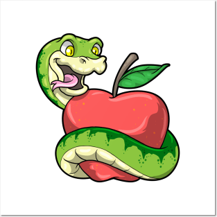 Snake with green Head & Apple Posters and Art